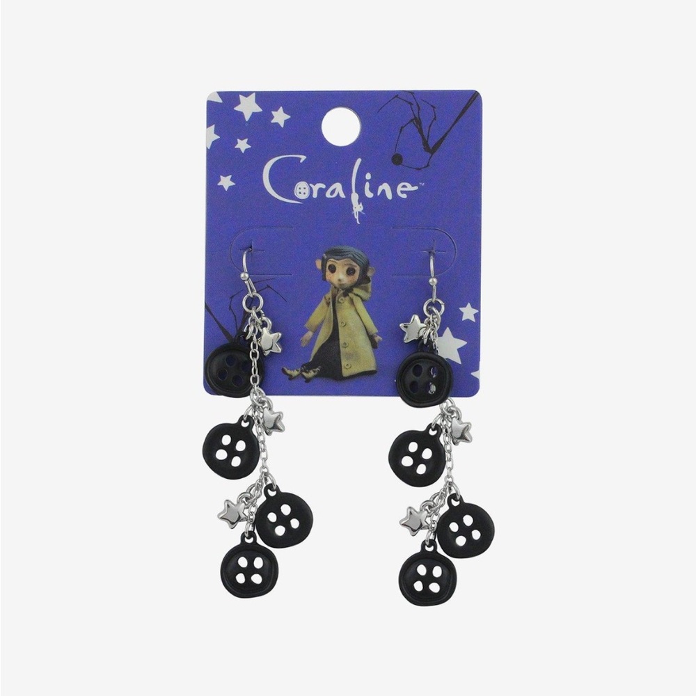 Coraline Button Stars Drop Earrings Hot Topic